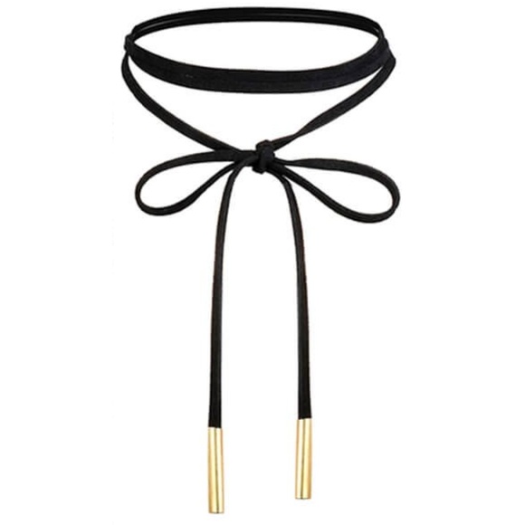 C.C. Boutique Jewelry - NWT Metal Tipped Double Wrap Leather Bow Choker